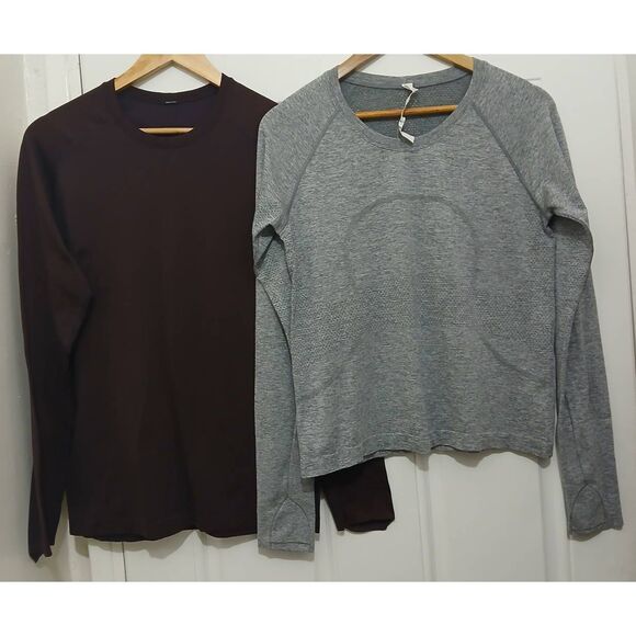 Lululemon womens size 10 swiftly tech running shirt gray burgundy lot of 2 - Picture 2 of 9